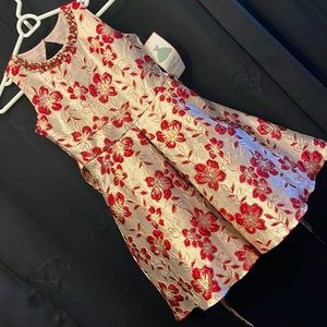 Cream gold burgundy color party dress for girl